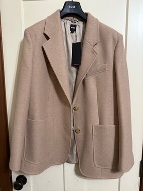 NWT BOSS Beige Wool-Blend Notch Lapel Women’s Oversized Jacket